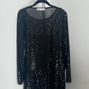 Zara Black Sequin Mini Dress (Size L)